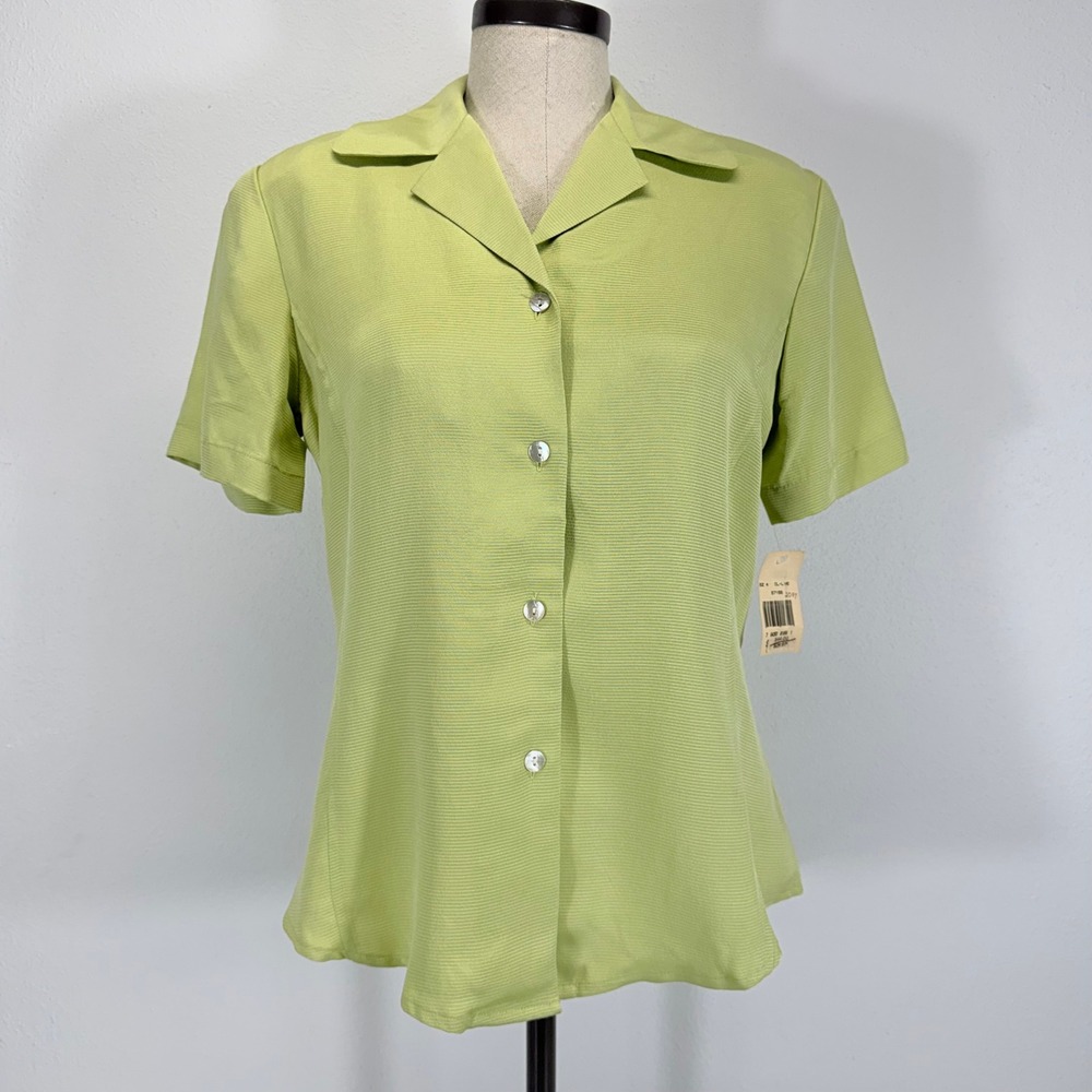 Alexandria VTG 100% Silk Lime Green Button Up Blouse Size 4 Deadstock NWT